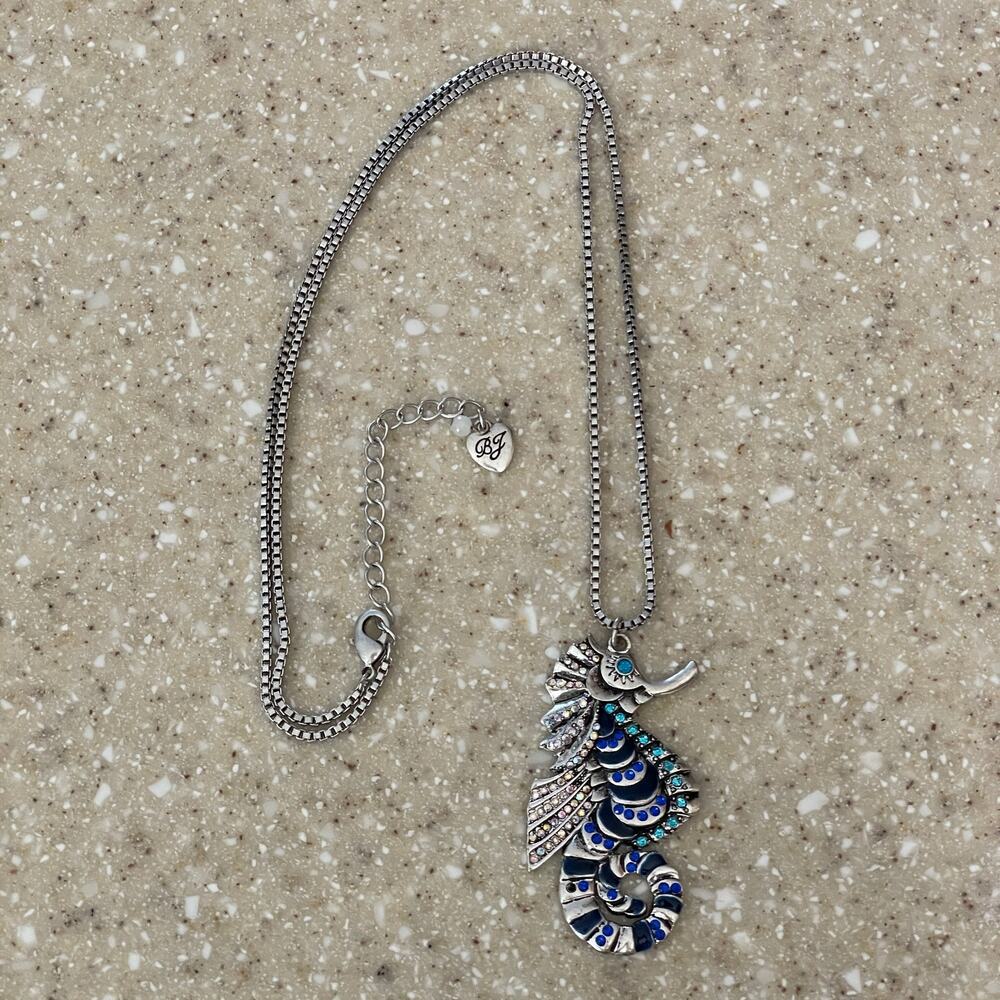 Betsey Johnson Crystal & Silvertone Seahorse Long Pendant Necklace